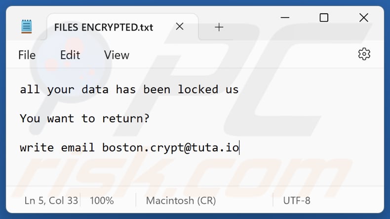 Boost ransomware file di testo della nota di riscatto (FILES ENCRYPTED.txt)
