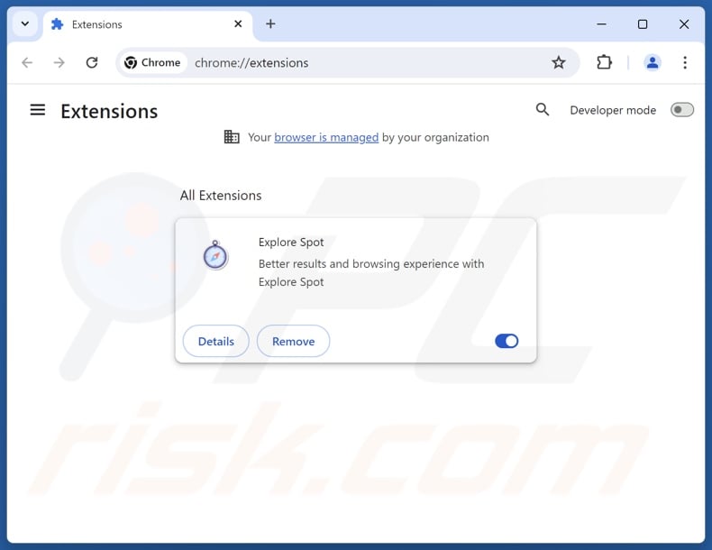 Rimozione delle estensioni di Google Chrome correlate a explorespot.io
