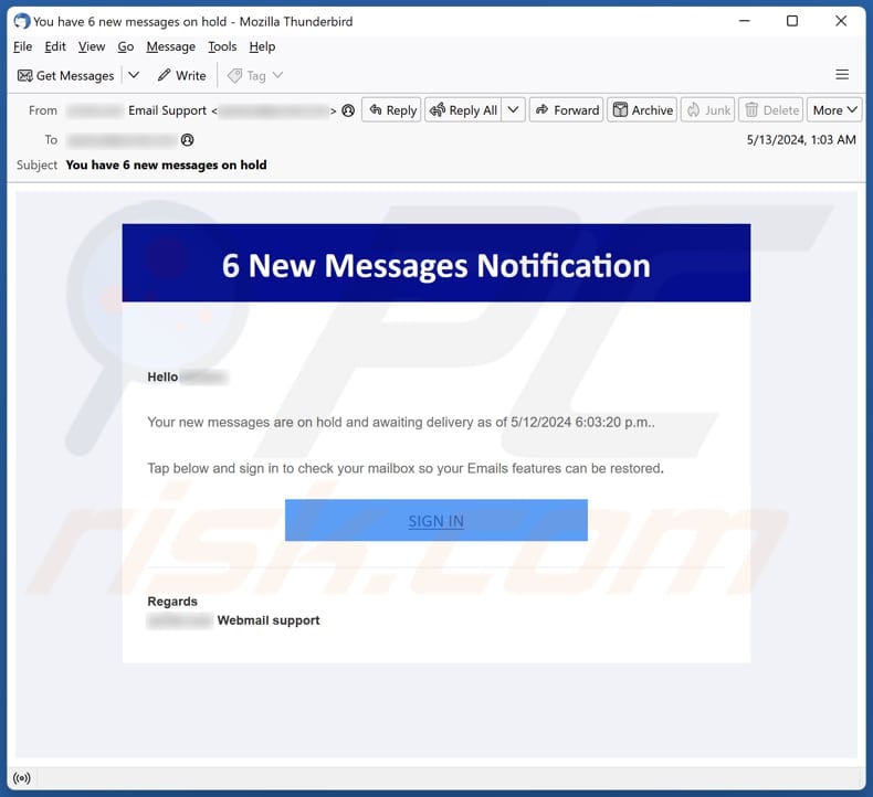 New Messages Notification campagna di spam via e-mail