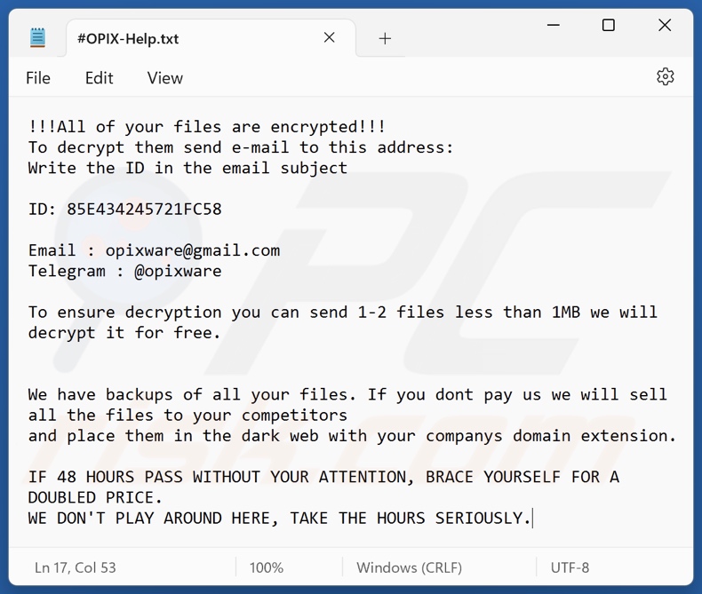 OPIX ransomware nota di riscatto (#OPIX-Help.txt)