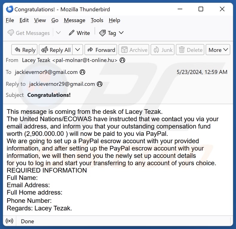 PayPal Escrow Account campagna di spam via e-mail
