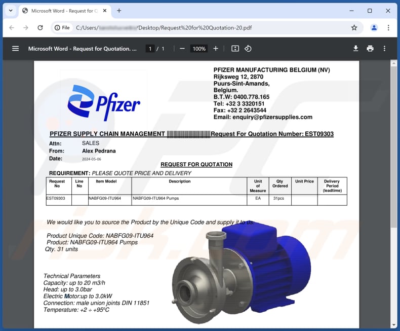 Pfizer Supply Truffa via e-mail con PDF quarta variante