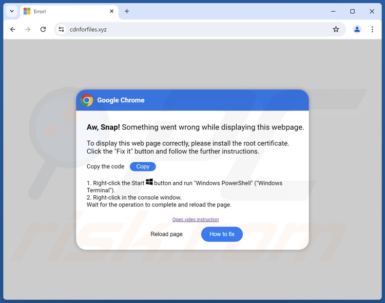 Secondo pop-up visualizzato da Please Install The Root Certificate truffa (GIF)