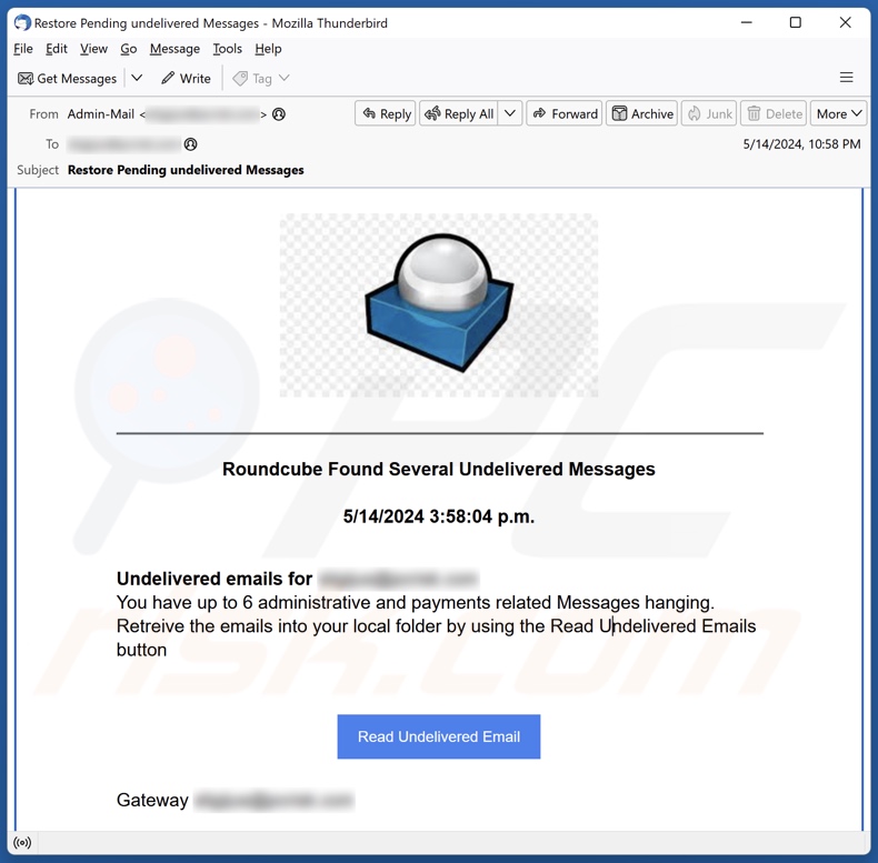 Roundcube Found Several Undelivered Messages campagna di spam via e-mail