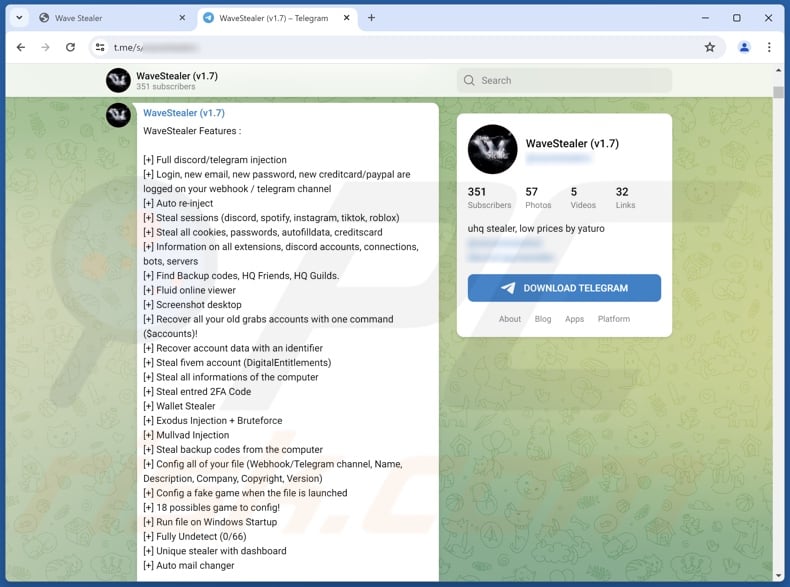WaveStealer malware promosso su Telegram