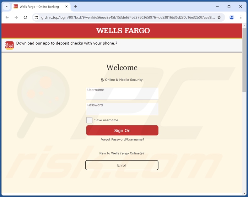 Wells Fargo - Account Verification Required e-mail truffa promossa sito di phishing