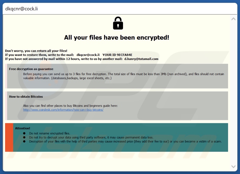 Dkq ransomware nota di riscatto (pop-up)