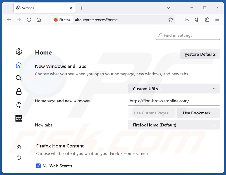 Rimozione di find-browseronline.com dalla homepage di Mozilla Firefox