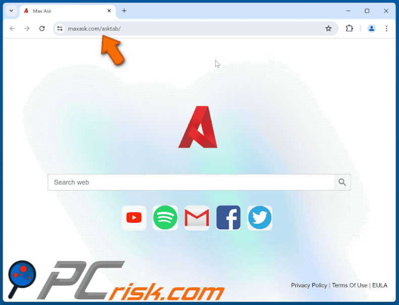 Il dirottatore del browser Max Ask reindirizza a maxask.com (GIF)