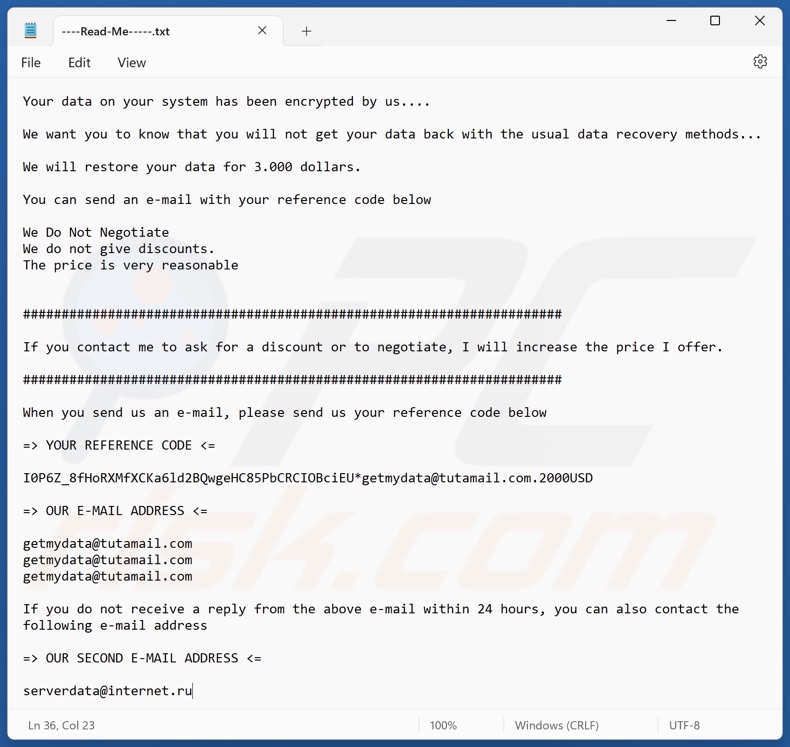 2000USD ransomware nota di riscatto (----Read-Me-----.txt)