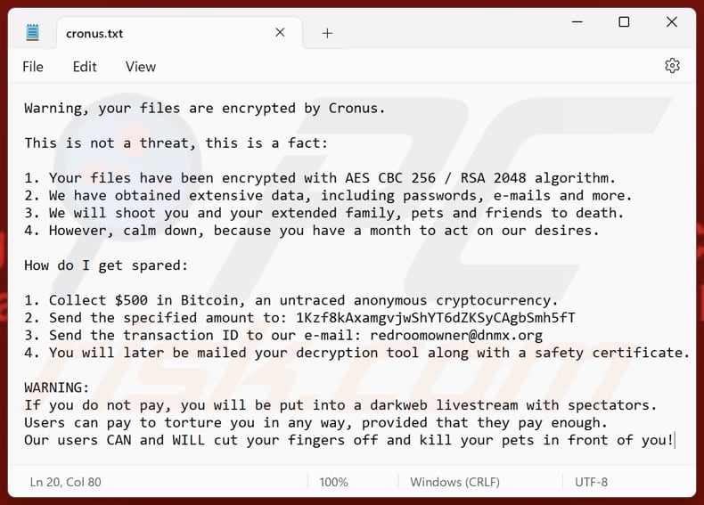 Cronus ransomware file di testo (cronus.txt)