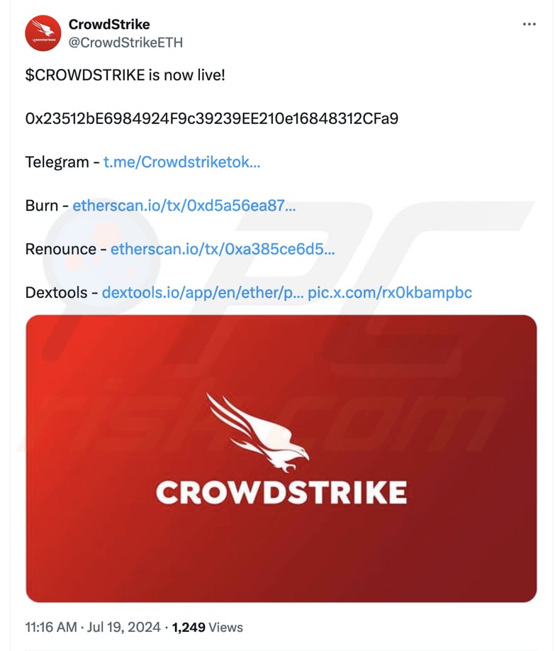 Tweet di truffa di CrowdStrike per promuovere il token Crowdstrike