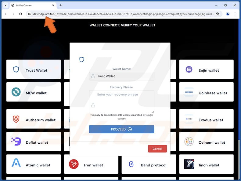 crypto.com pagina di phishing per le truffe via e-mail (defendguard.top)