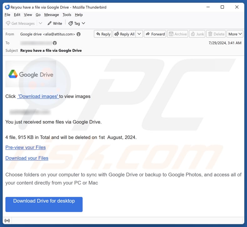 Google Drive campagna di spam via e-mail