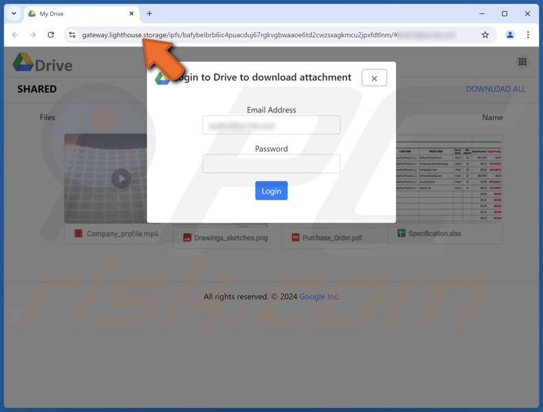 Google Drive pagina di phishing per le truffe via e-mail