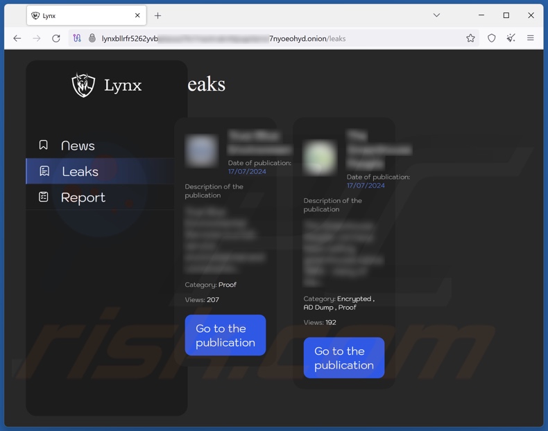 Lynx ransomware sito per la divulgazione dei dati