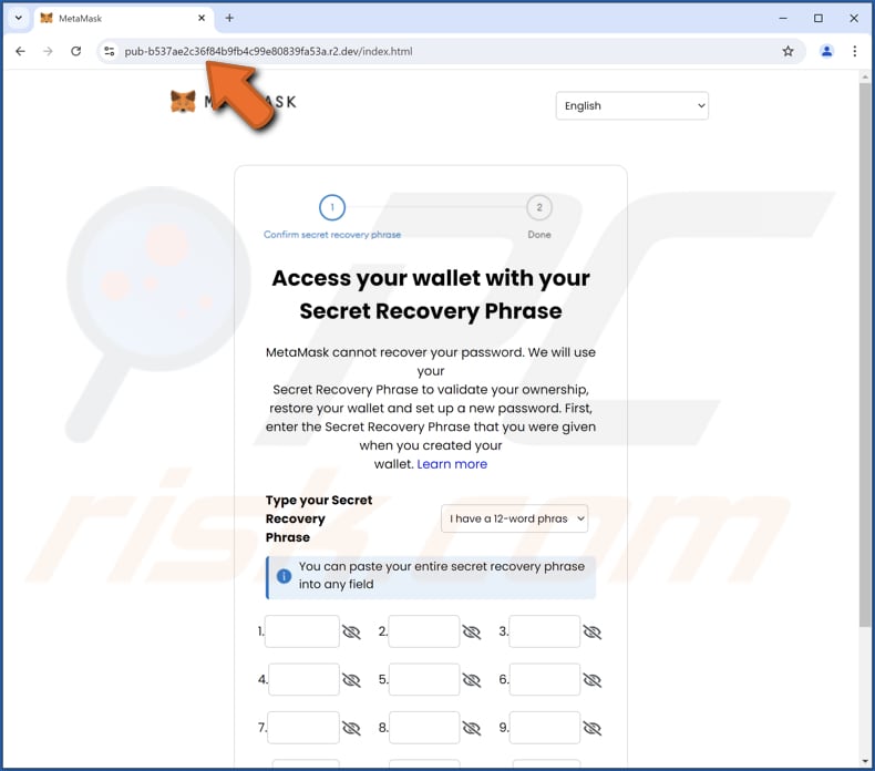 MetaMask Log-In Attempt Pagina di phishing della truffa via e-mail