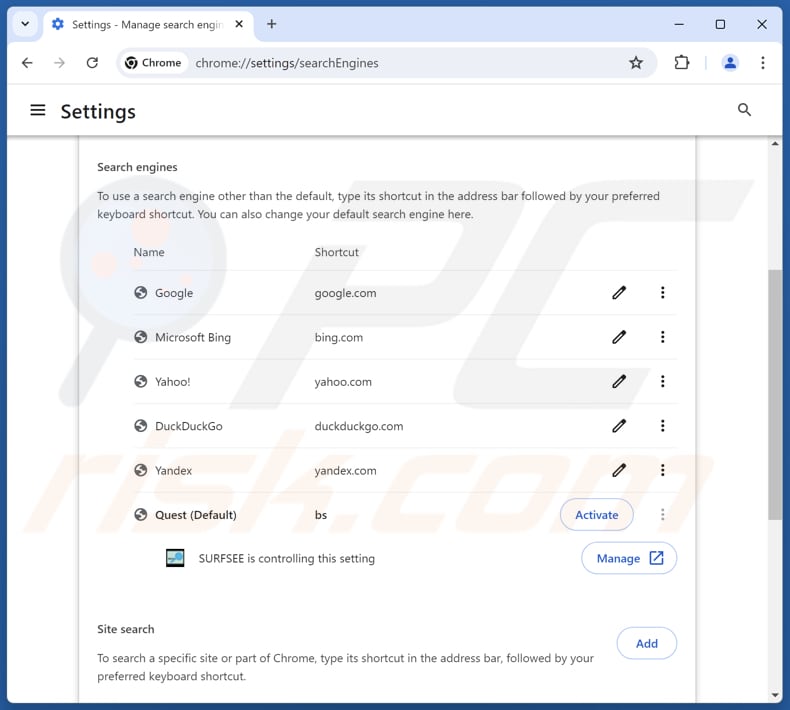 Rimozione del dirottatore del browser Microsoft Edge dal motore di ricerca predefinito di Google Chrome