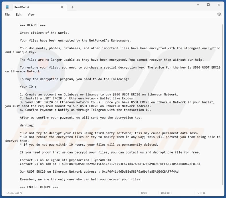 NetForceZ ransomware file di testo (ReadMe.txt)