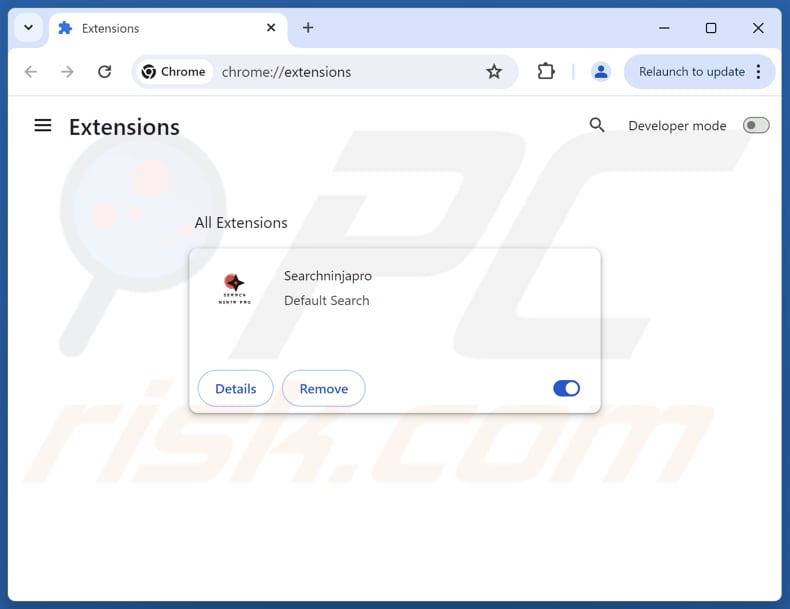 Rimozione delle estensioni di Google Chrome correlate a searchninjapro.com