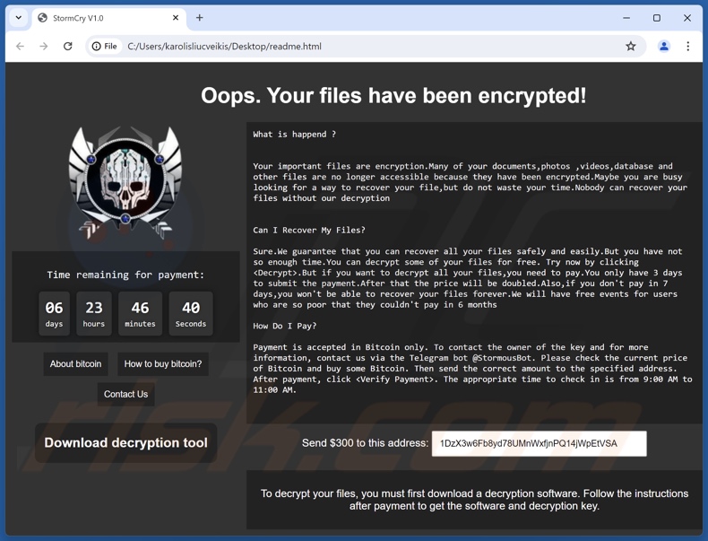 StormCry (Stormous) ransomware nota di riscatto (readme.html)