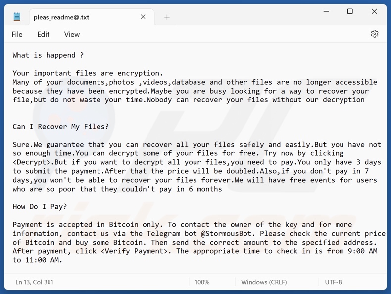 StormCry (Stormous) ransomware file di testo (pleas_readme@.txt)