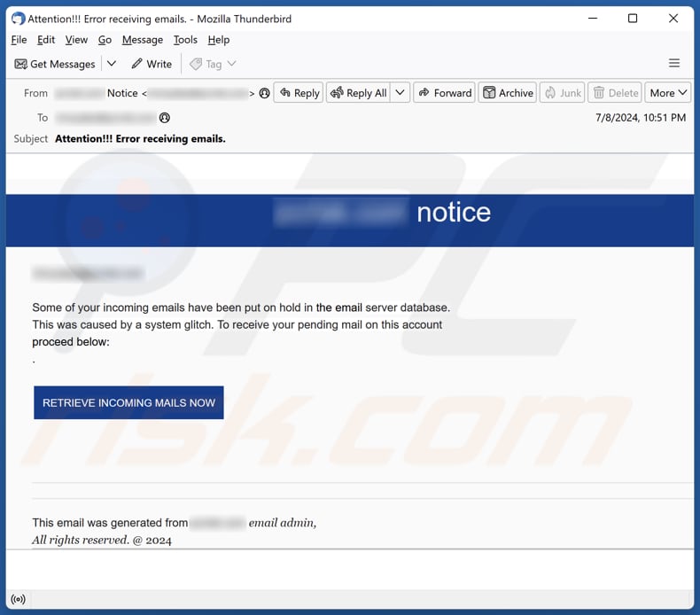 System Glitch campagna di spam via e-mail