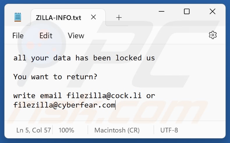 ZILLA ransomware file di testo (ZILLA-INFO.txt)