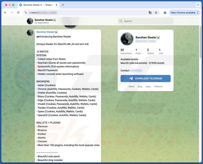 Il malware Banshee è stato approvato su Telegram