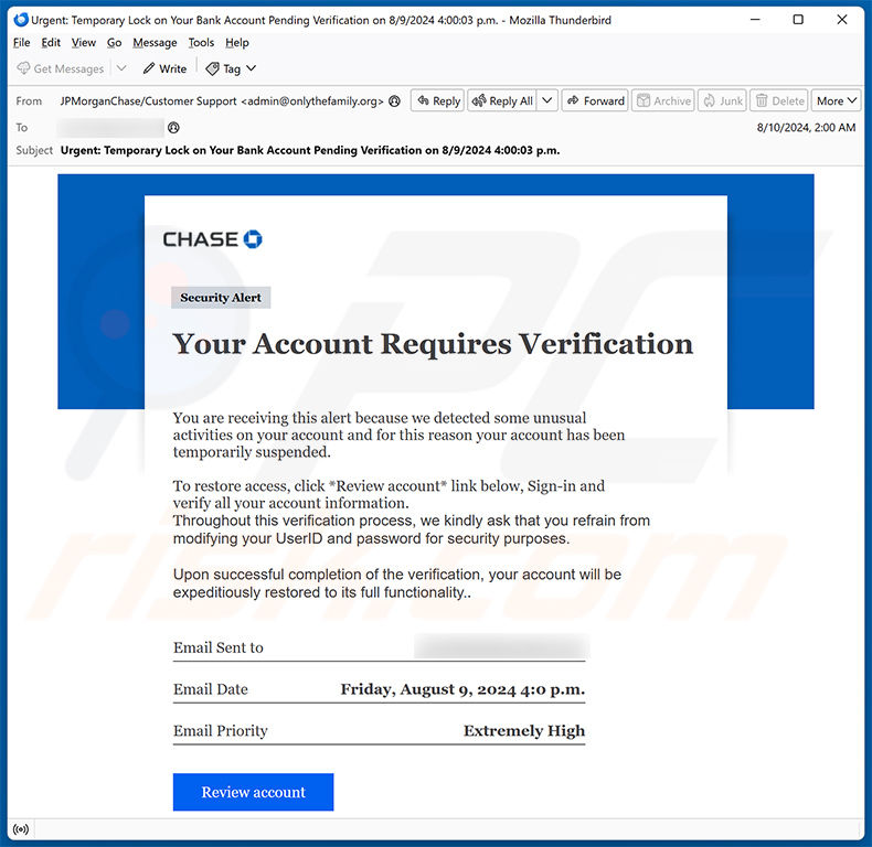 Chase - Account Verification email truffa (2024-08-19)