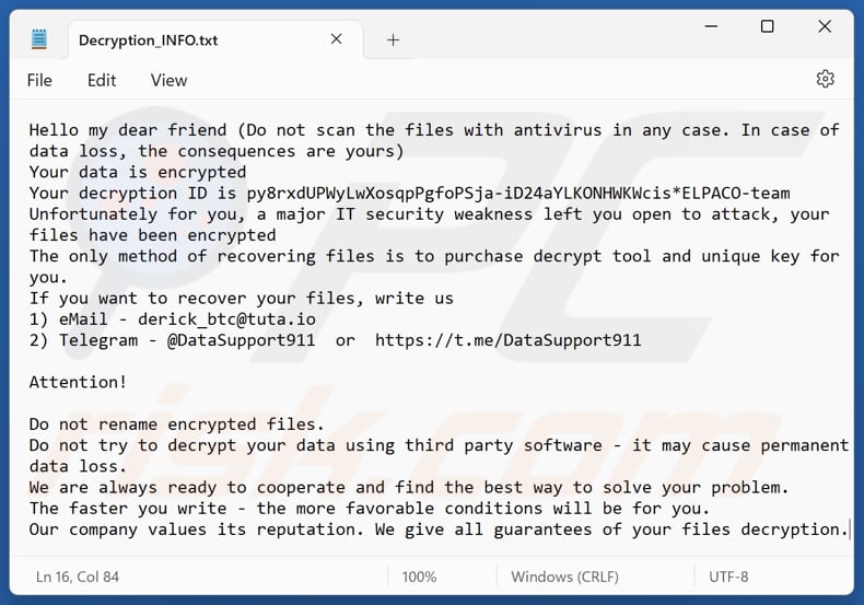 ELPACO-team ransomware file di testo (Decryption_INFO.txt)