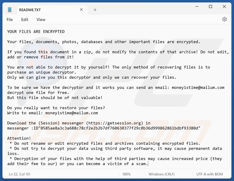 MoneyIsTime ransomware file di testo (README.TXT)