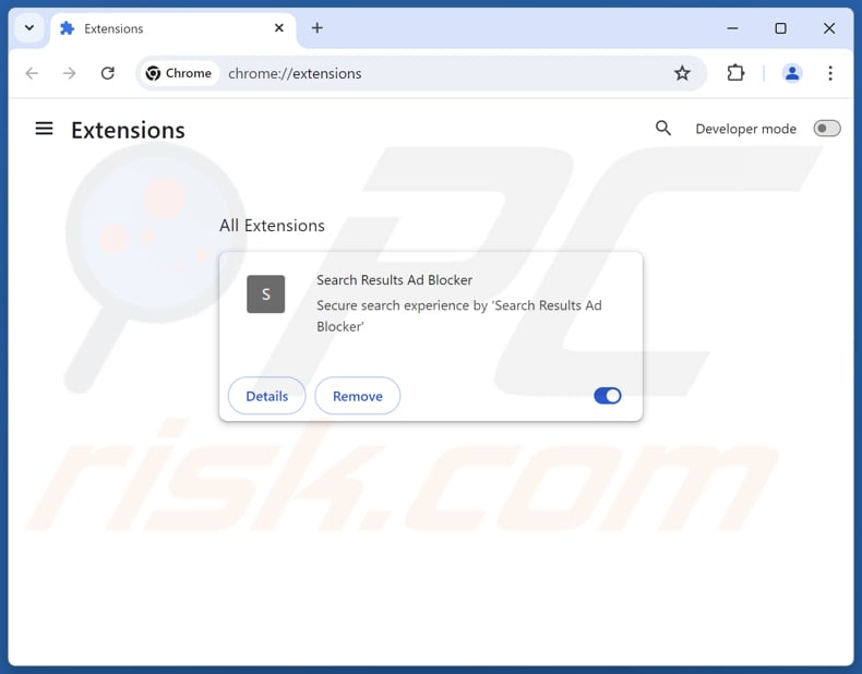 Rimozione delle estensioni di Google Chrome correlate a searchresultsadblocker.com
