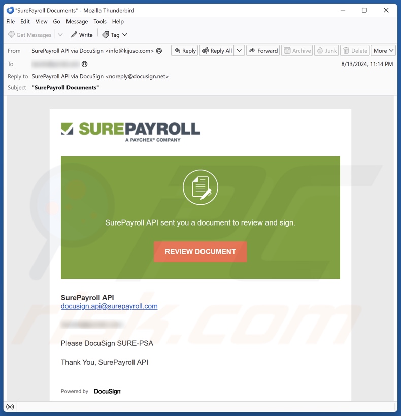 SurePayroll campagna di spam via e-mail