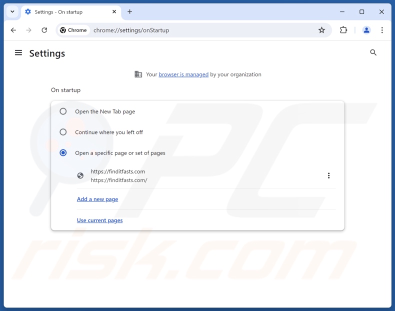 Rimozione di finditfasts.com dalla homepage di Google Chrome