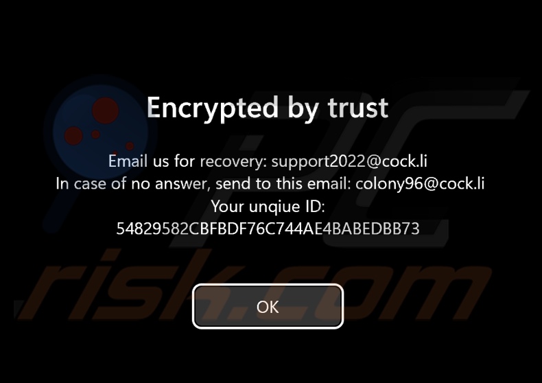 Colony ransomware schermata di pre-accesso