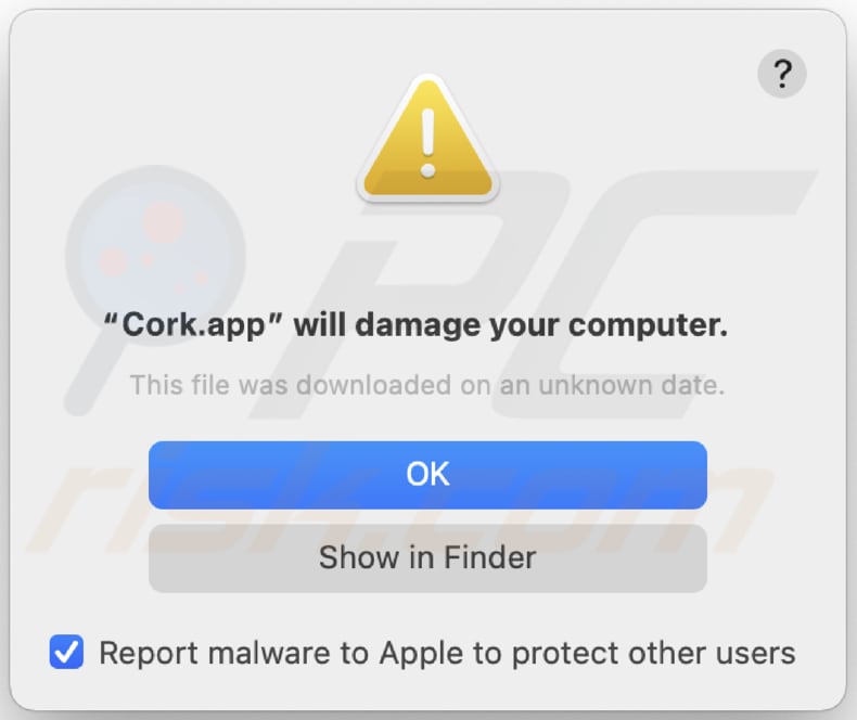 Avviso adware Cork.app