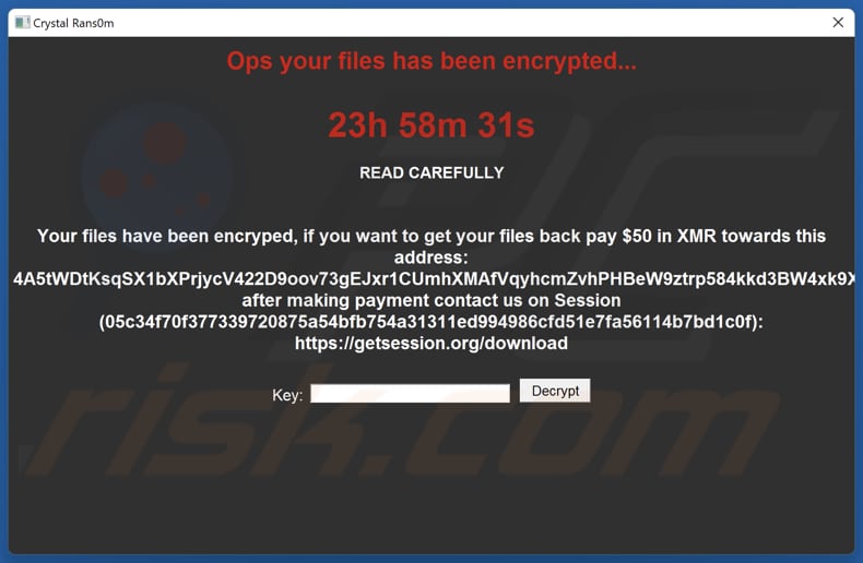 Crystal Rans0m ransomware nota di riscatto