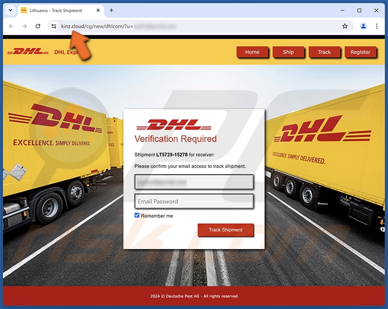 DHL Pickup Confirmation e-mail truffa promossa sito di phishing