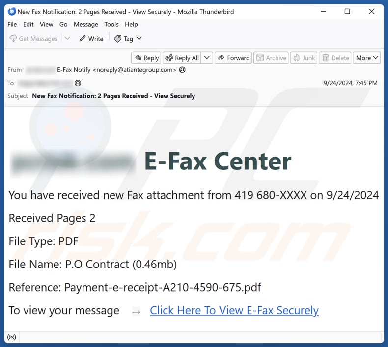 E-Fax Center campagna di spam via e-mail