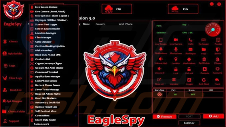 EagleSpy malware admin panel