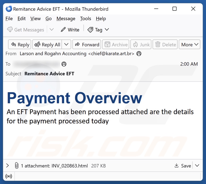 EFT Payment Overview campagna di spam via e-mail