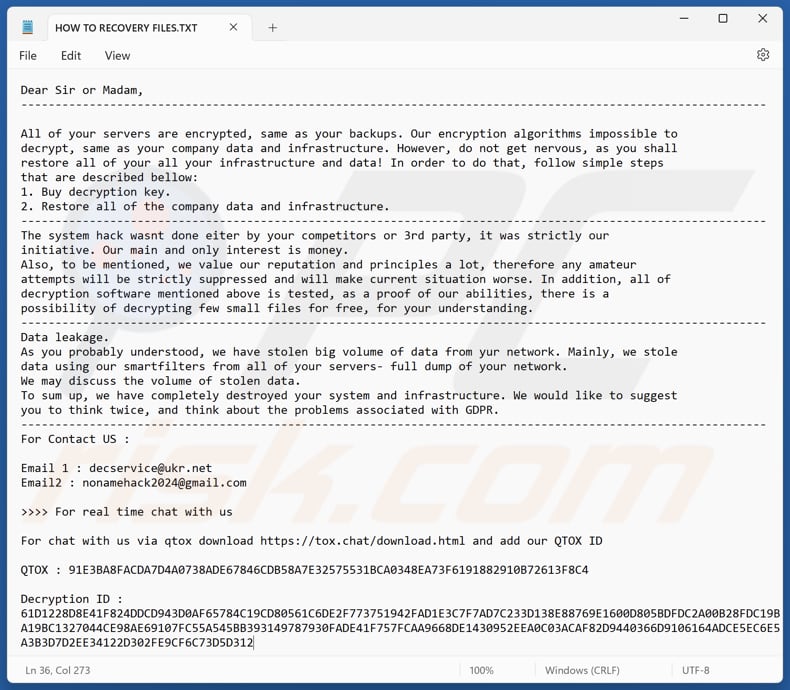 ScRansom ransomware file di testo (HOW TO RECOVERY FILES.TXT)