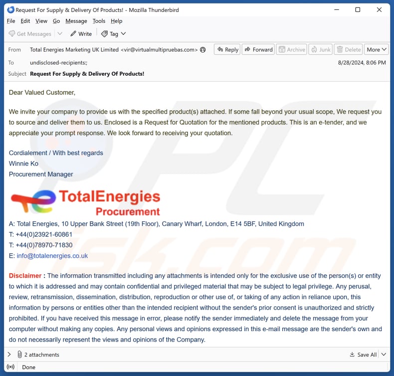 TotalEnergies campagna di spam via e-mail