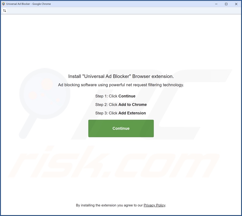 Promozione del sito web Universal Ad Blocker adware