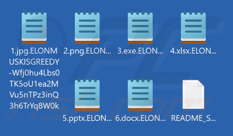 File crittografati dal ransomware ElonMuskIsGreedy (con estensione .ELONMUSKISGREEDY-[victim's_ID])