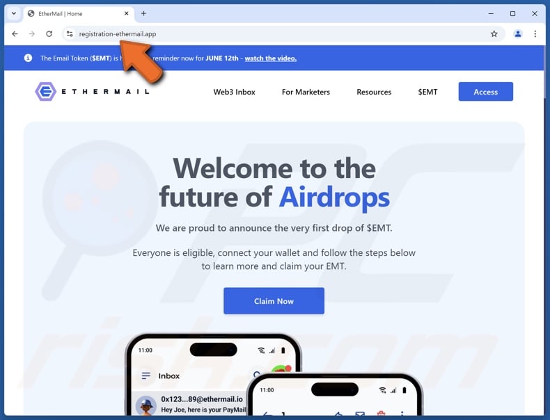 EtherMail ($EMT) Airdrop truffa