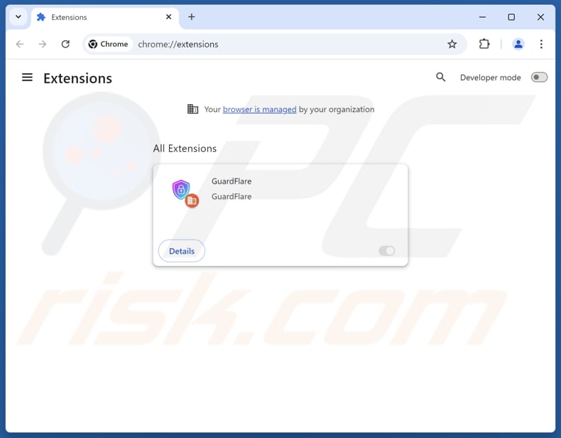 Rimozione degli annunci di GuardFlare da Google Chrome passo dopo passo 2