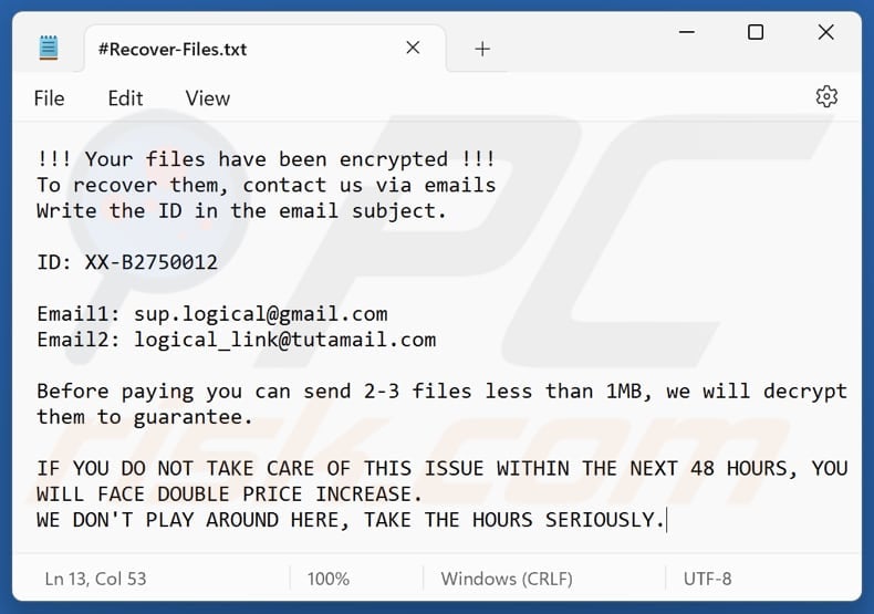 Hawk ransomware file di testo (#Recover-Files.txt)