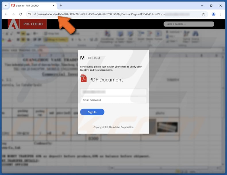 Important Invoice Information From Accounts Pagina di phishing della truffa via e-mail